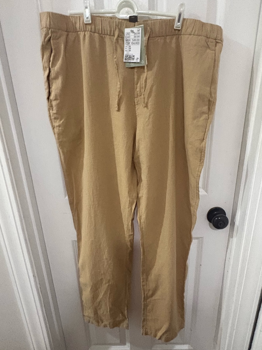NWT H&M Linen Blend Pull On Pants XL Tan Drawstring Casual Coastal